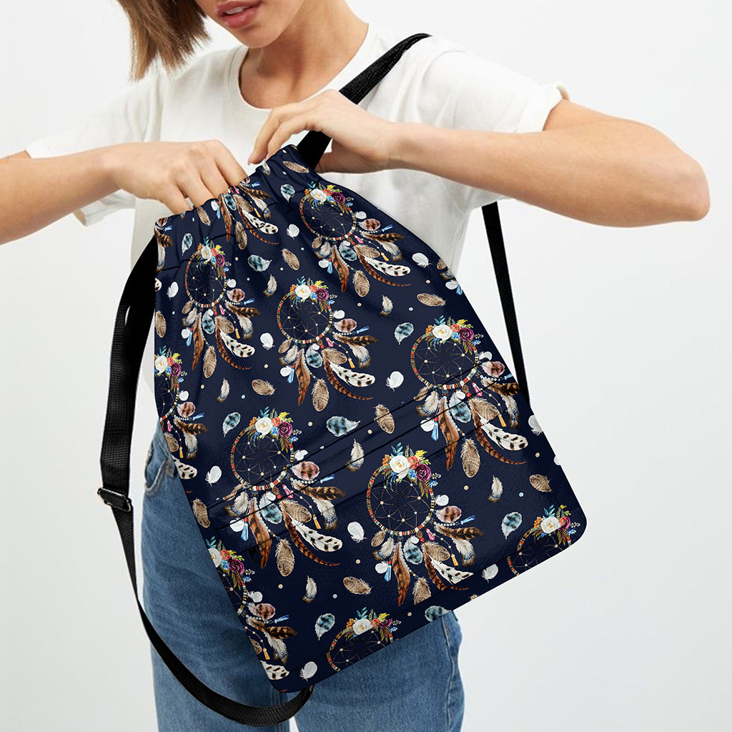 Floral Dream Catcher Pattern Print Drawstring Backpack