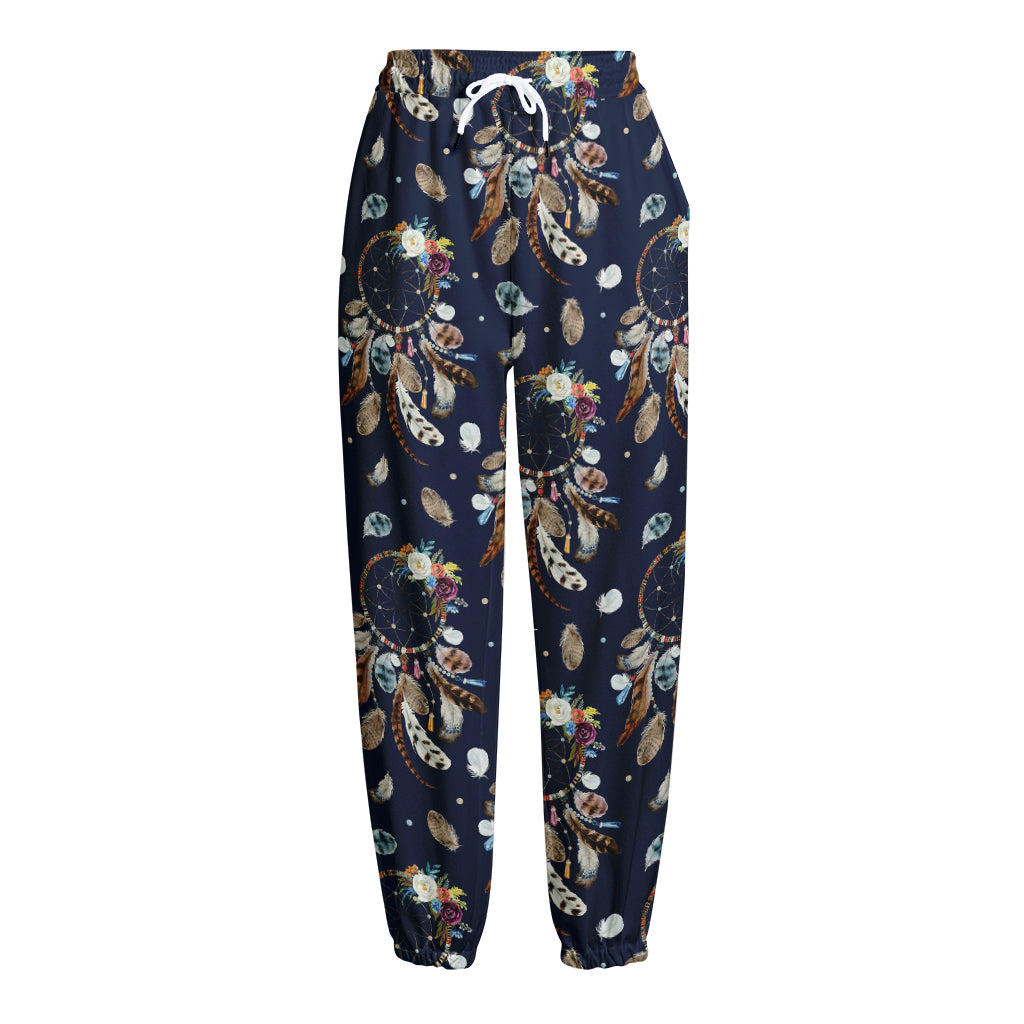 Floral Dream Catcher Pattern Print Fleece Lined Knit Pants