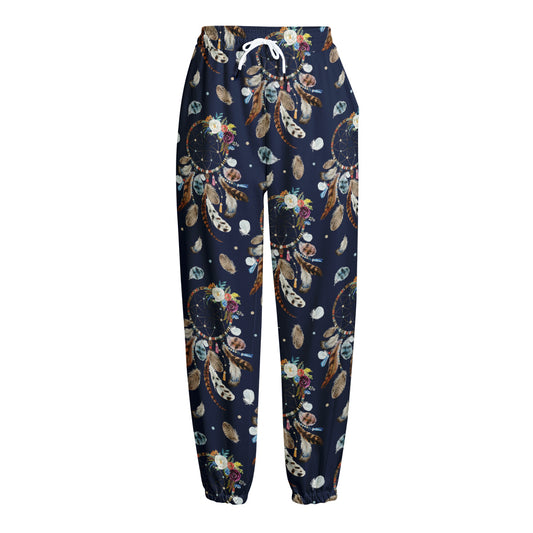 Floral Dream Catcher Pattern Print Fleece Lined Knit Pants