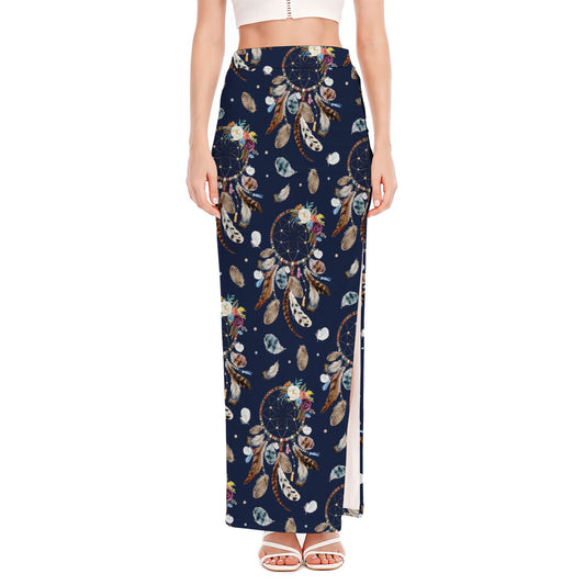 Floral Dream Catcher Pattern Print High Slit Maxi Skirt