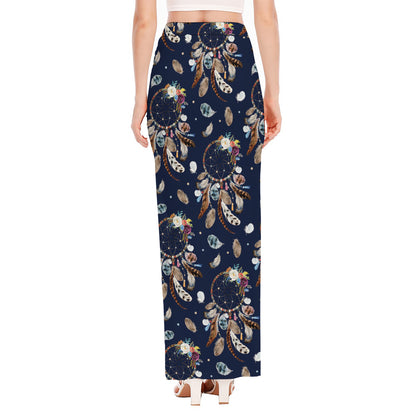 Floral Dream Catcher Pattern Print High Slit Maxi Skirt
