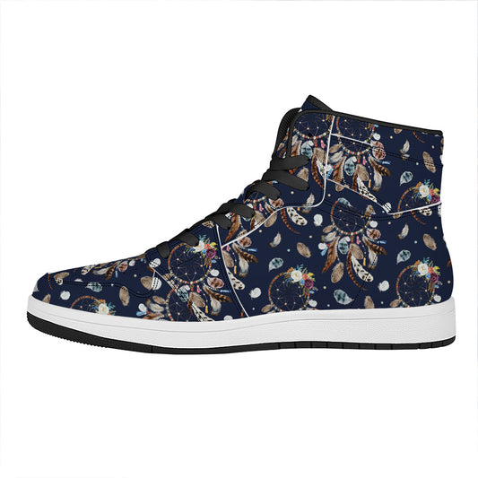 Floral Dream Catcher Pattern Print High Top Leather Sneakers