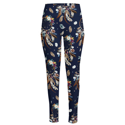 Floral Dream Catcher Pattern Print High-Waisted Pocket Leggings