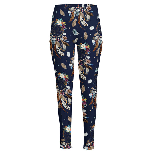Floral Dream Catcher Pattern Print High-Waisted Pocket Leggings