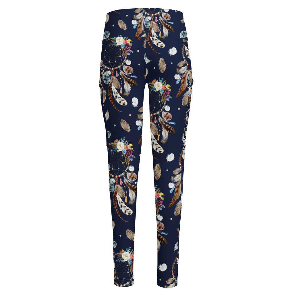 Floral Dream Catcher Pattern Print High-Waisted Pocket Leggings
