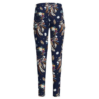 Floral Dream Catcher Pattern Print High-Waisted Pocket Leggings