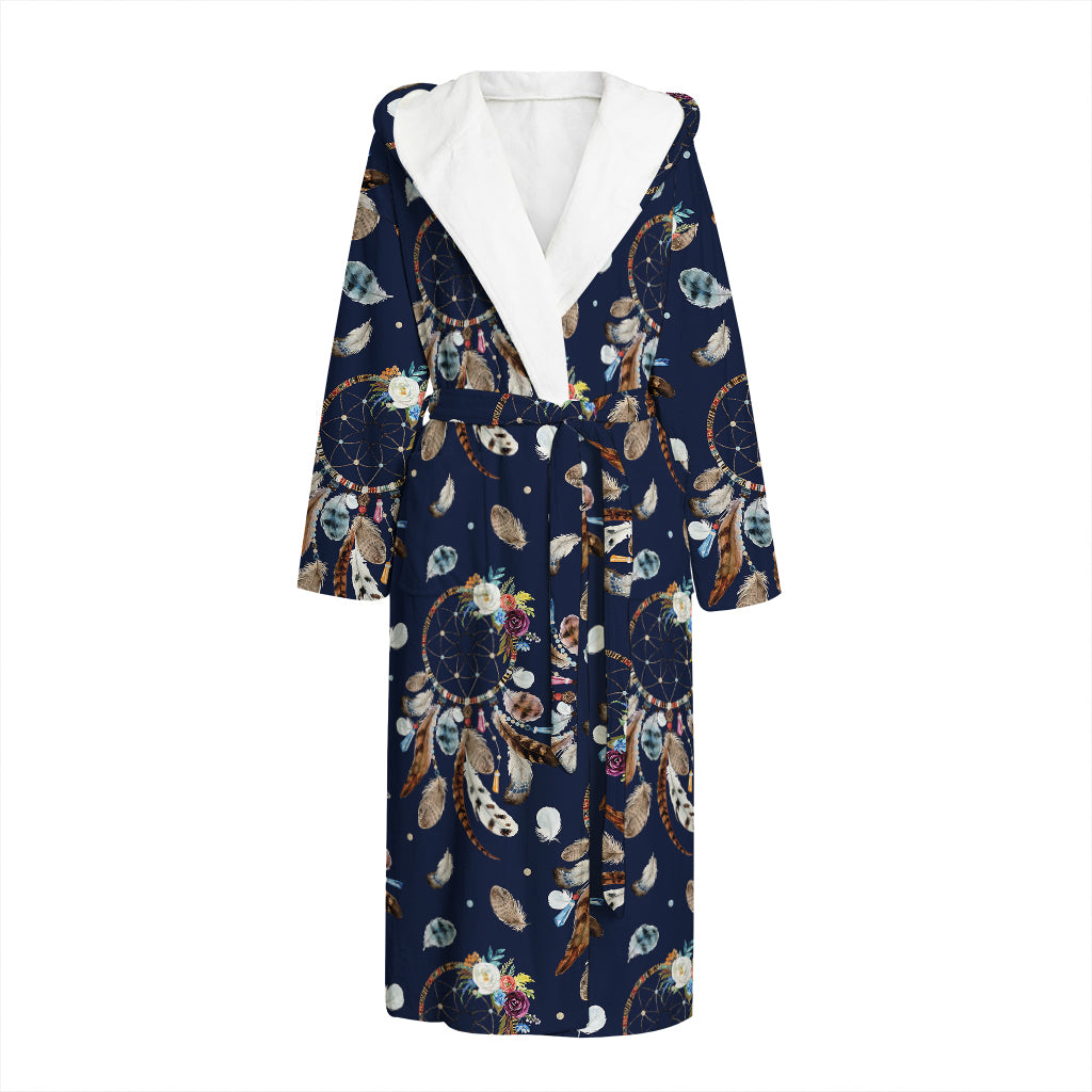 Floral Dream Catcher Pattern Print Hooded Bathrobe