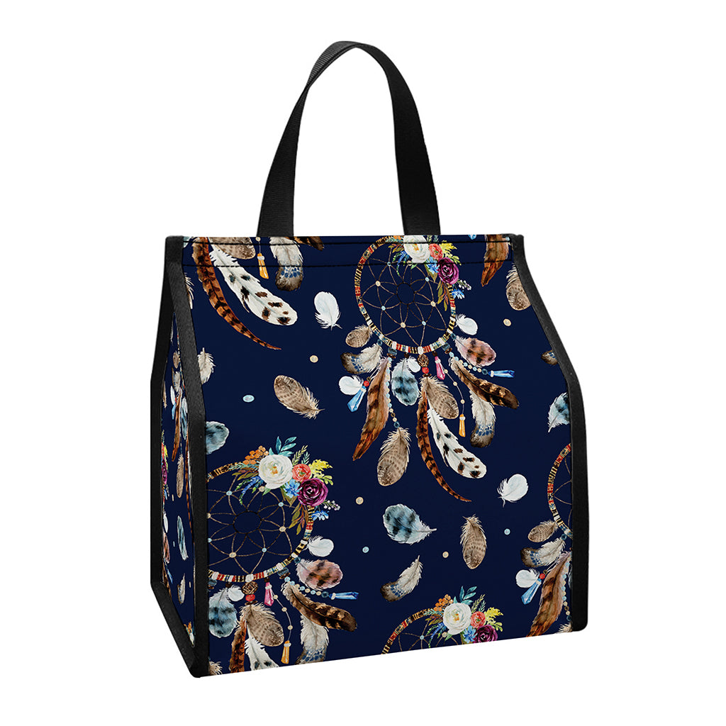 Floral Dream Catcher Pattern Print Insulated Lunch Tote