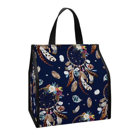 Floral Dream Catcher Pattern Print Insulated Lunch Tote