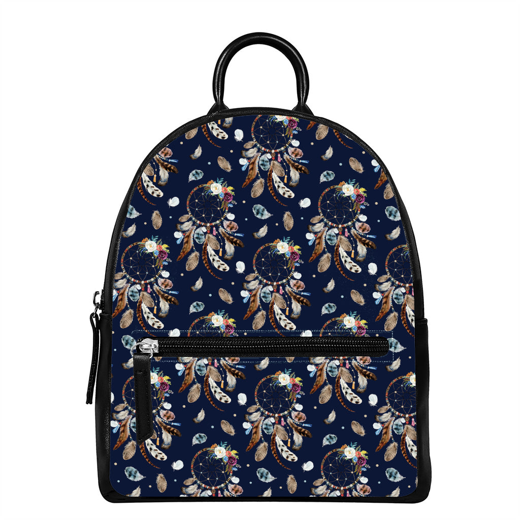 Floral Dream Catcher Pattern Print Leather Backpack