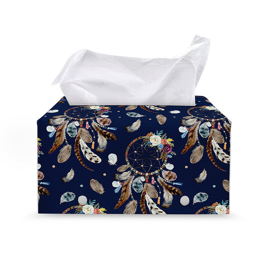 Floral Dream Catcher Pattern Print Leather Tissue Box Cover