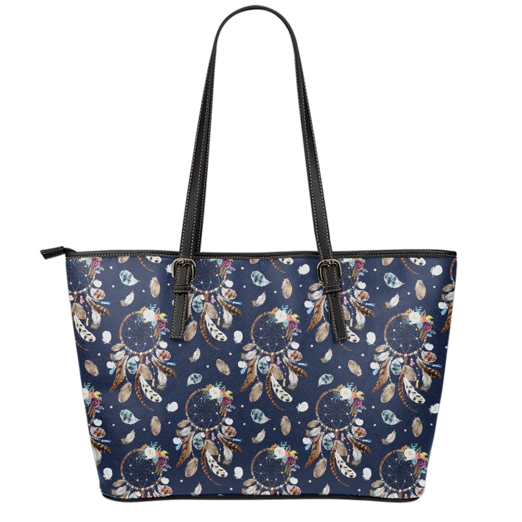 Floral Dream Catcher Pattern Print Leather Tote Bag