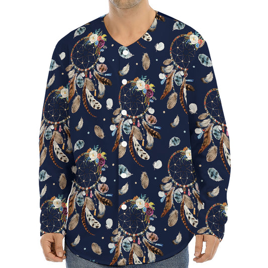 Floral Dream Catcher Pattern Print Long Sleeve Baseball Jersey