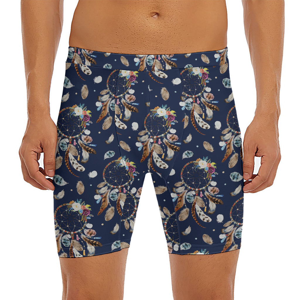 Floral Dream Catcher Pattern Print Men's Long Boxer Briefs