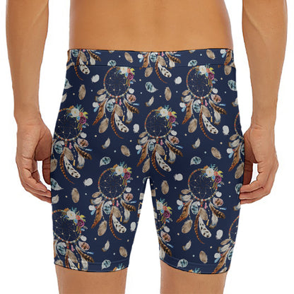 Floral Dream Catcher Pattern Print Men's Long Boxer Briefs