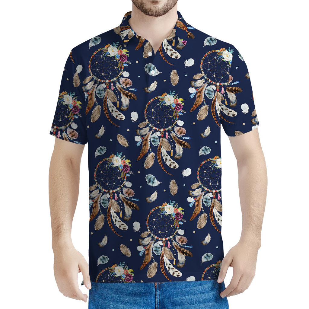 Floral Dream Catcher Pattern Print Men's Polo Shirt