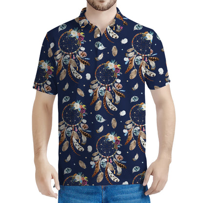 Floral Dream Catcher Pattern Print Men's Polo Shirt