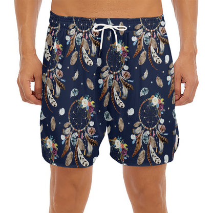 Floral Dream Catcher Pattern Print Men's Split Running Shorts