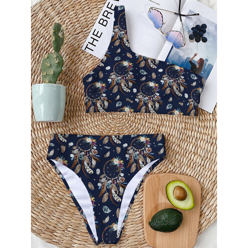 Floral Dream Catcher Pattern Print One Shoulder Bikini Top
