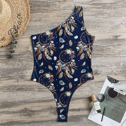 Floral Dream Catcher Pattern Print One Shoulder Bodysuit
