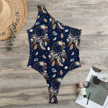 Floral Dream Catcher Pattern Print One Shoulder Bodysuit