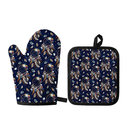 Floral Dream Catcher Pattern Print Oven Mitt And Pot Holder Set