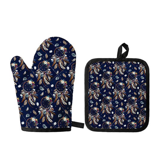 Floral Dream Catcher Pattern Print Oven Mitt And Pot Holder Set