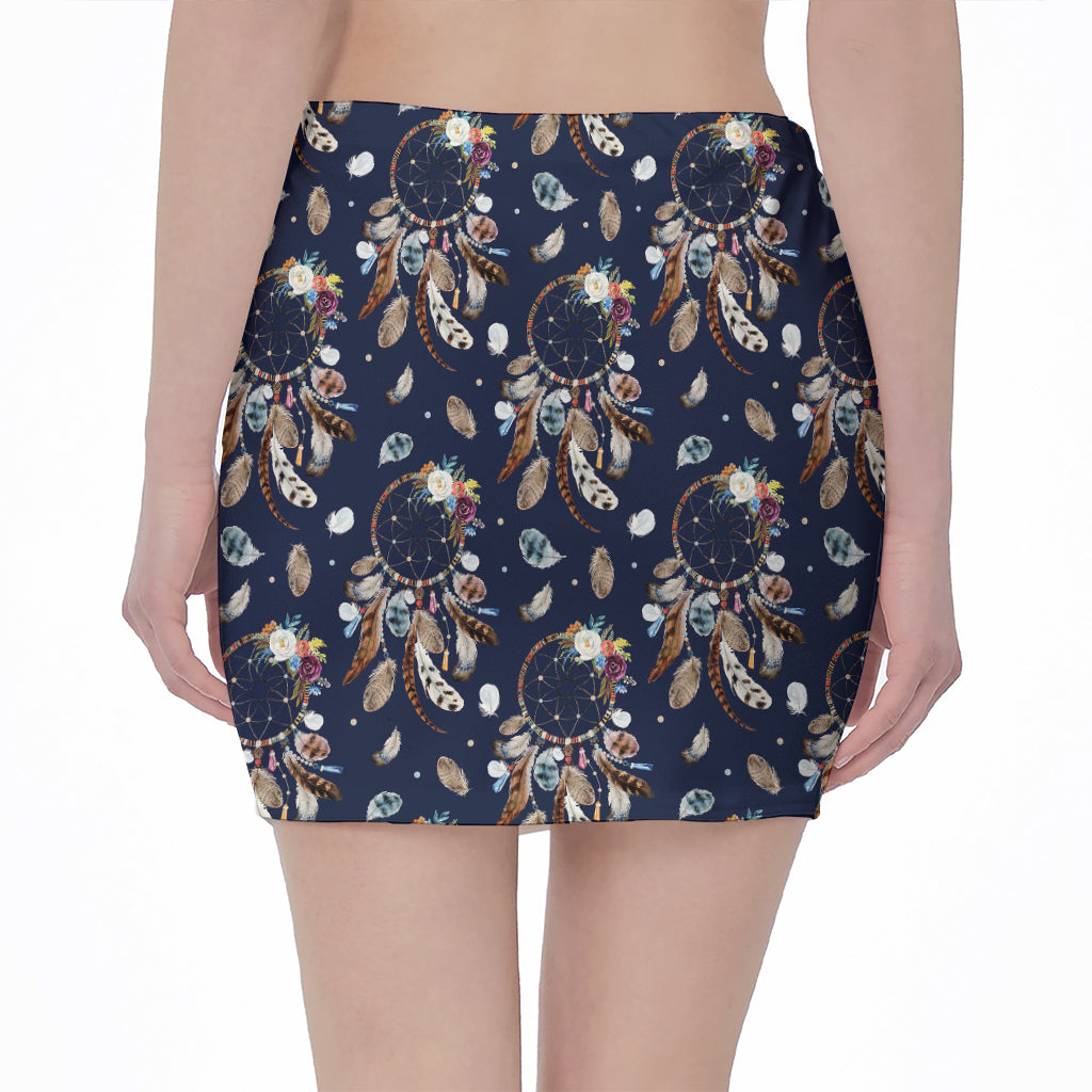 Floral Dream Catcher Pattern Print Pencil Mini Skirt
