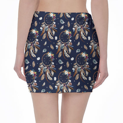 Floral Dream Catcher Pattern Print Pencil Mini Skirt
