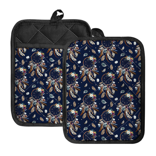 Floral Dream Catcher Pattern Print Pot Holders With Pocket