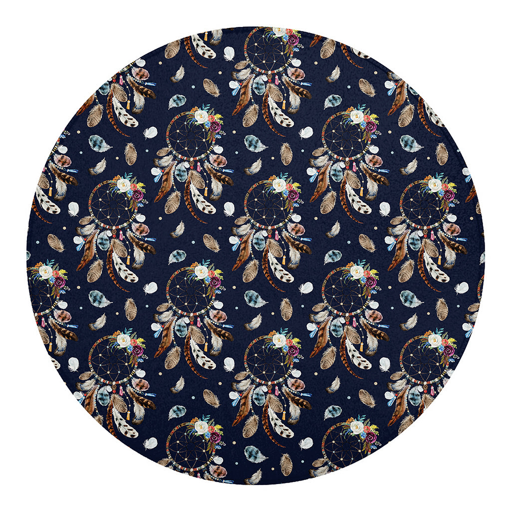 Floral Dream Catcher Pattern Print Round Blanket