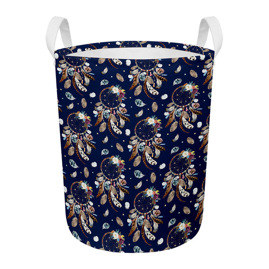 Floral Dream Catcher Pattern Print Round Laundry Basket
