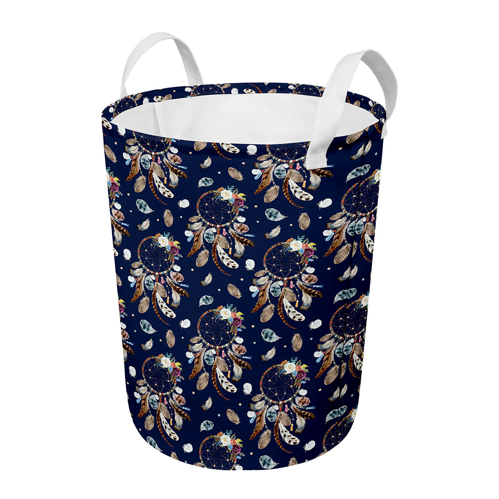 Floral Dream Catcher Pattern Print Round Laundry Basket