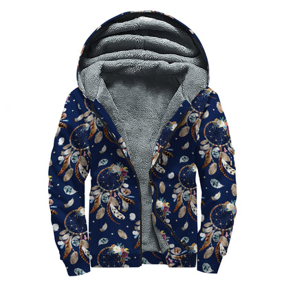 Floral Dream Catcher Pattern Print Sherpa Lined Zip Up Hoodie