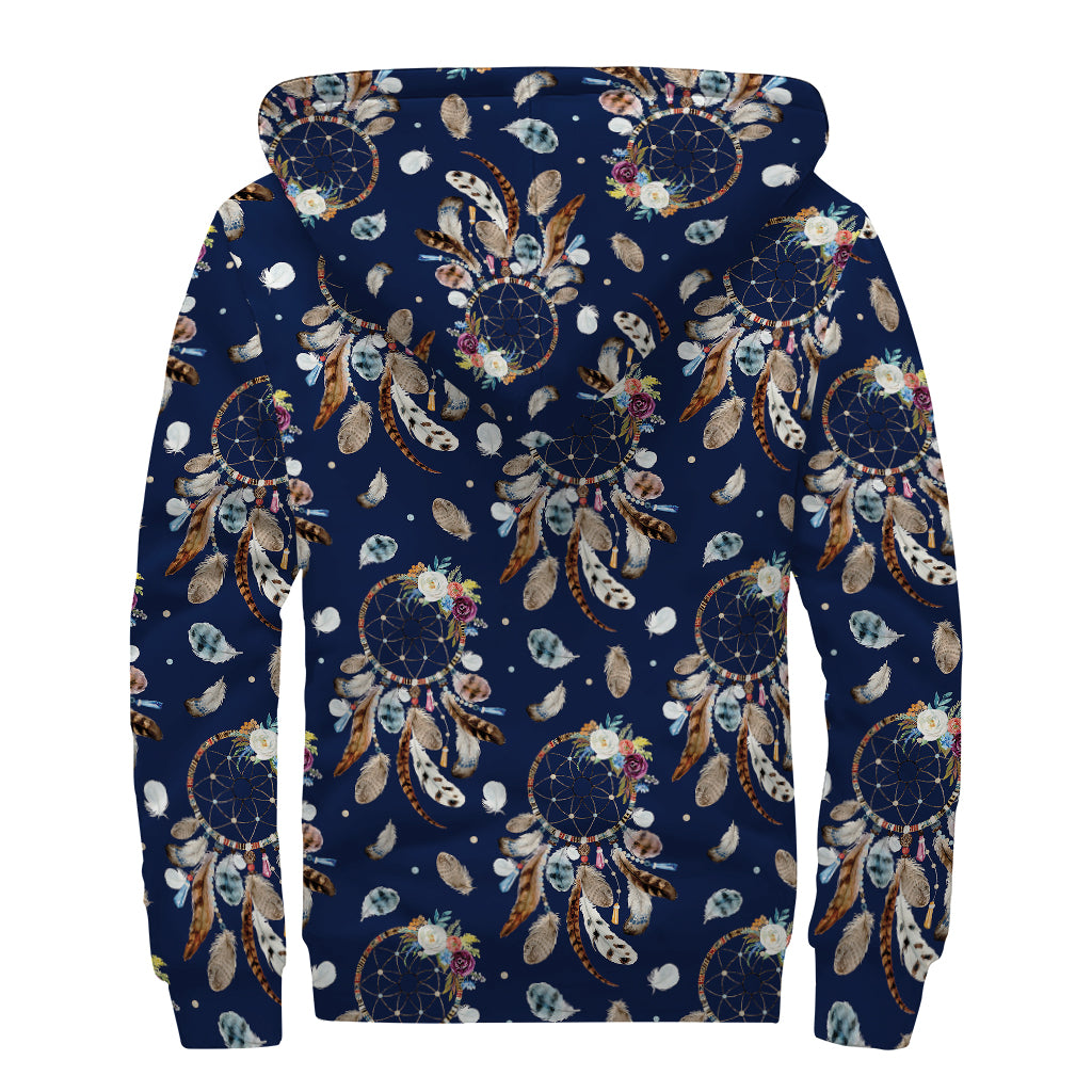 Floral Dream Catcher Pattern Print Sherpa Lined Zip Up Hoodie