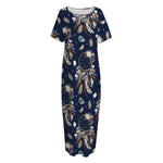 Floral Dream Catcher Pattern Print Short Sleeve Long Nightdress