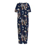 Floral Dream Catcher Pattern Print Short Sleeve Long Nightdress