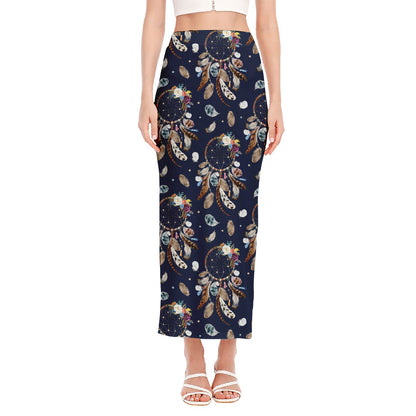 Floral Dream Catcher Pattern Print Side Slit Maxi Skirt