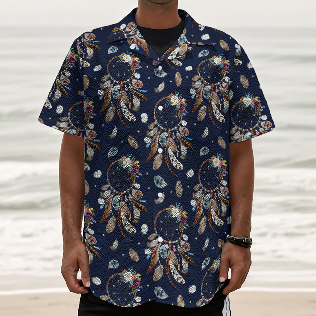 Floral Dream Catcher Pattern Print Textured Short Sleeve Shirt