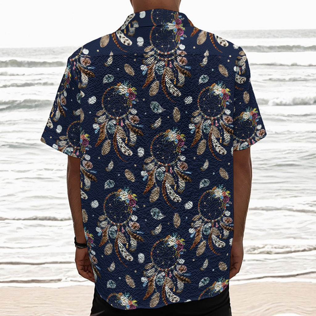 Floral Dream Catcher Pattern Print Textured Short Sleeve Shirt