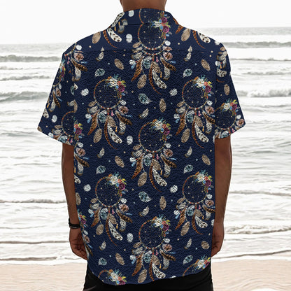 Floral Dream Catcher Pattern Print Textured Short Sleeve Shirt
