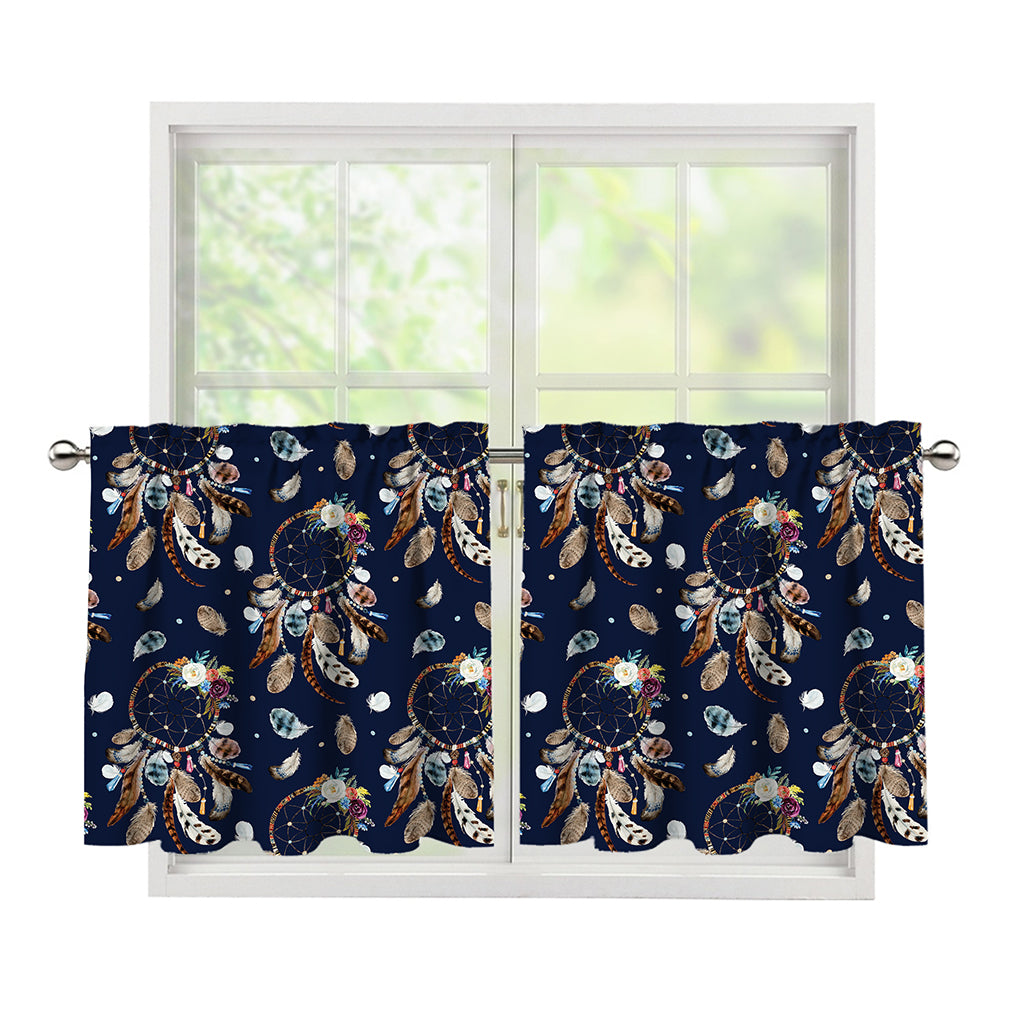 Floral Dream Catcher Pattern Print Tier Curtains