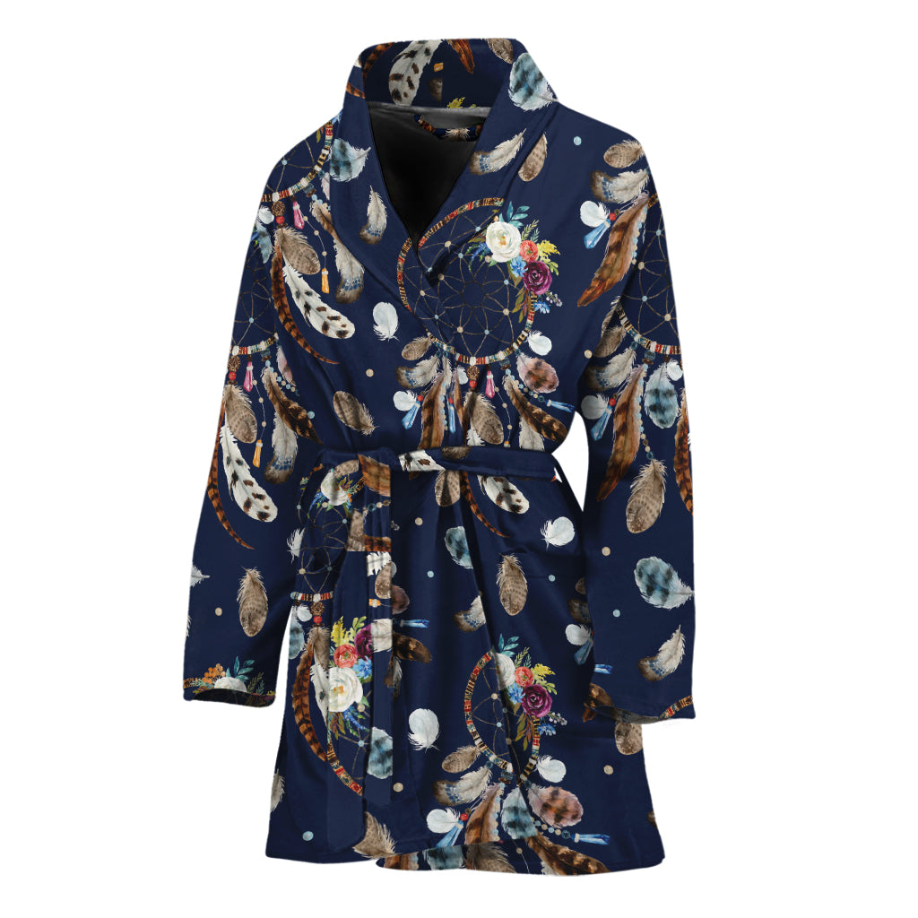 Floral Dream Catcher Pattern Print Women's Bathrobe