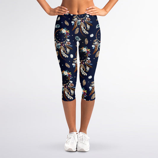 Floral Dream Catcher Pattern Print Women's Capri Leggings