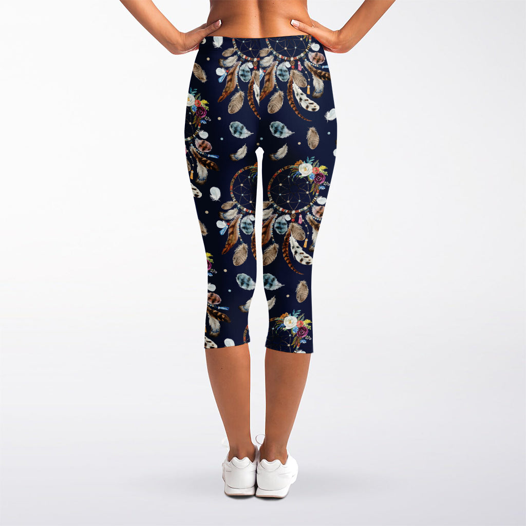 Floral Dream Catcher Pattern Print Women's Capri Leggings