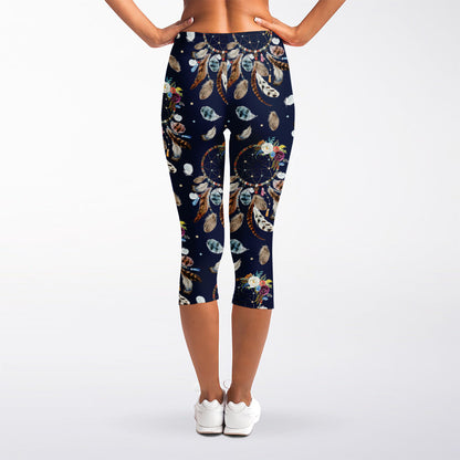 Floral Dream Catcher Pattern Print Women's Capri Leggings