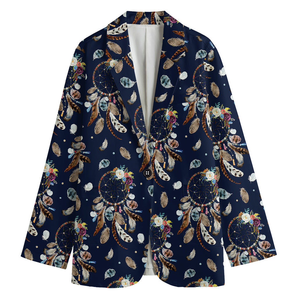 Floral Dream Catcher Pattern Print Women's Cotton Blazer
