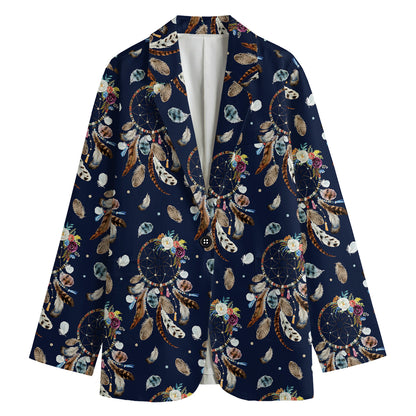 Floral Dream Catcher Pattern Print Women's Cotton Blazer
