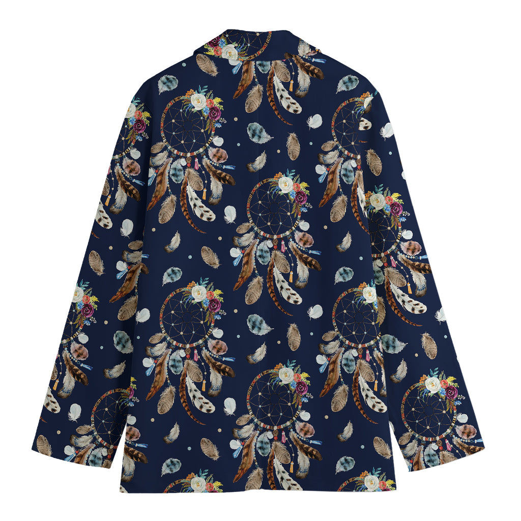 Floral Dream Catcher Pattern Print Women's Cotton Blazer