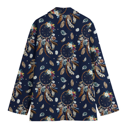 Floral Dream Catcher Pattern Print Women's Cotton Blazer